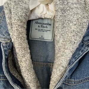 Abercrombie & Fitch Blue Denim Jacket with Cream Knit Collar